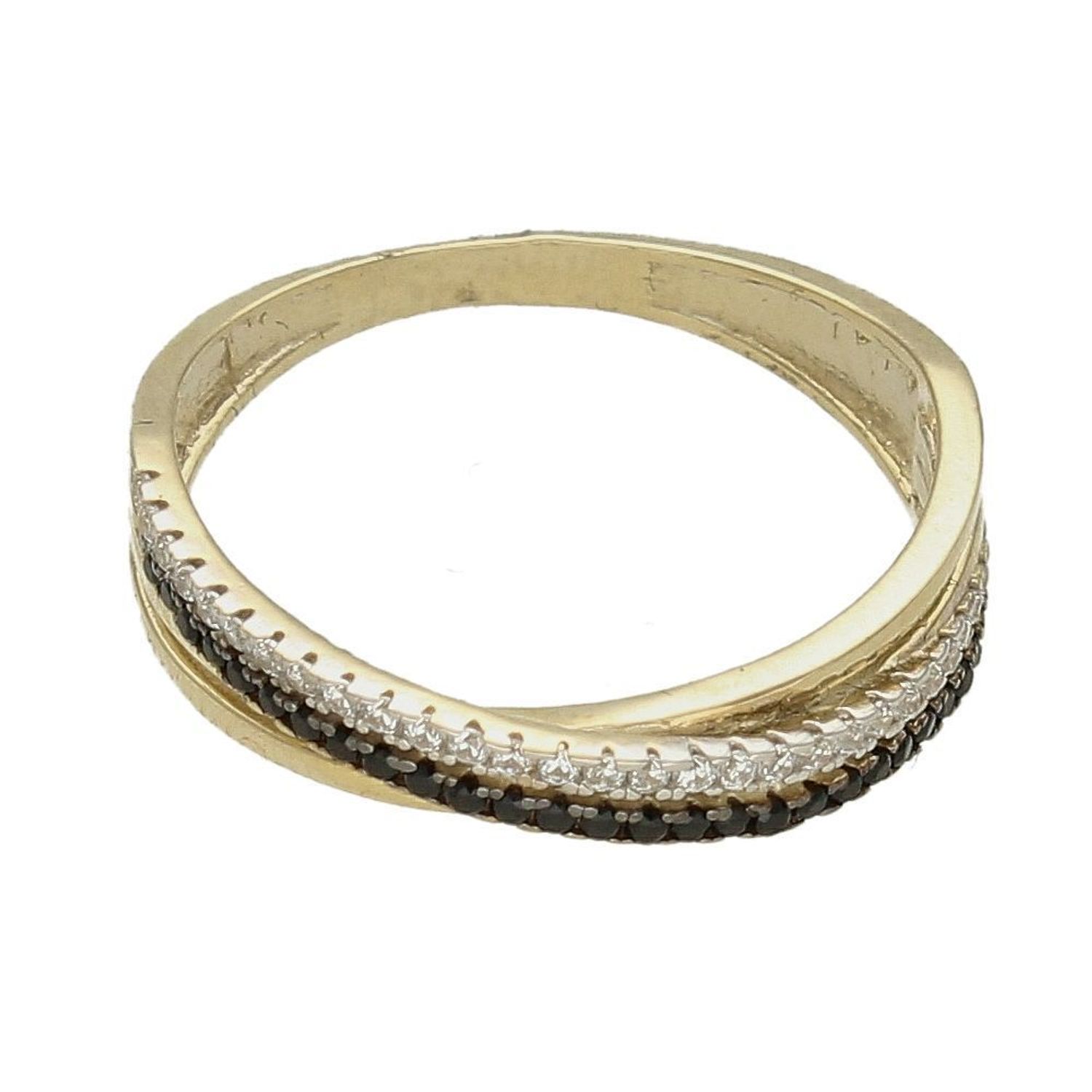 Złoty pierścionek obrączka biel i czerń pr333 PI 6071 333. Modna obrączka.  Przepiękny pierścionek, który został ozdobiony błyszczącymi cyrkoniami w kolorze czarnym i białym.Na prezent (2).jpg